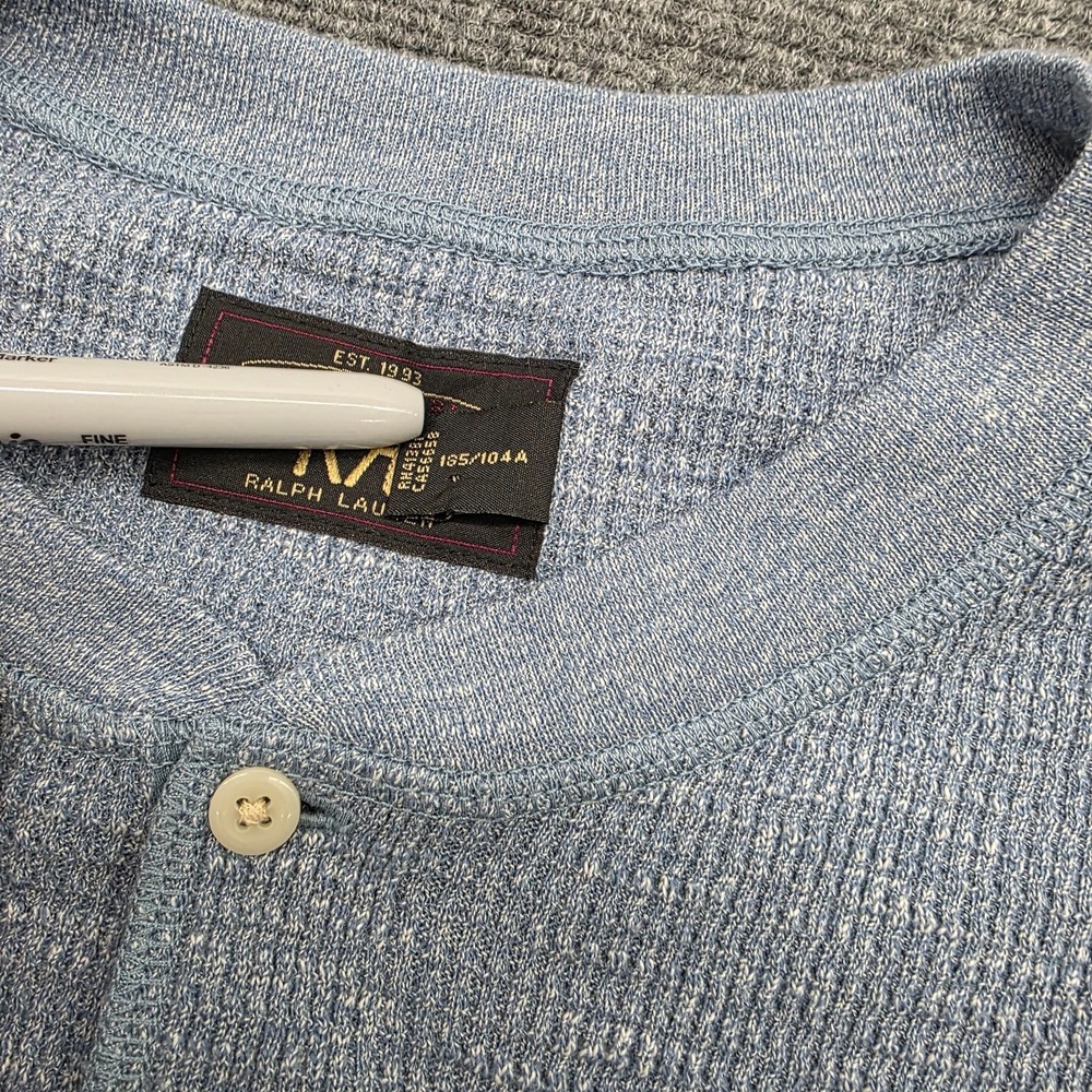 RRL Ralph Lauren Waffle Knit Henley Shirt Men's XL Gray Blue Long Sleeve - Picture 11 of 12